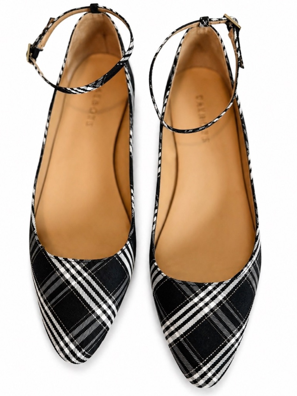 Talbots Shoes Flats pointed black white Tartan plaid ankle-strap size 9.5 - Picture 3 of 7